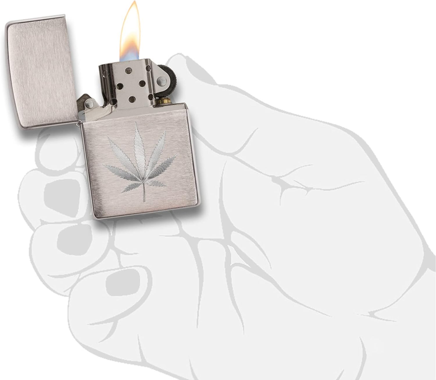 Zippo Brushed Chrome Marijuana Leaf Pocket Lighter