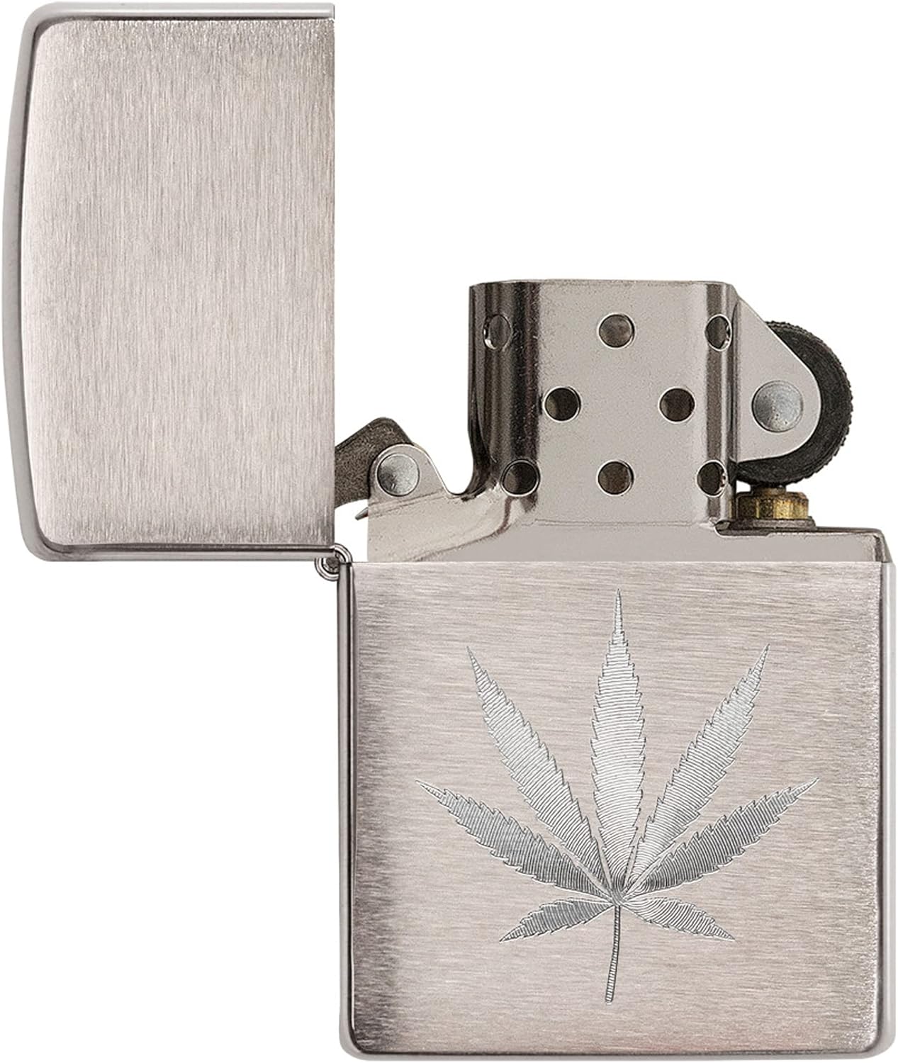 Zippo Brushed Chrome Marijuana Leaf Pocket Lighter