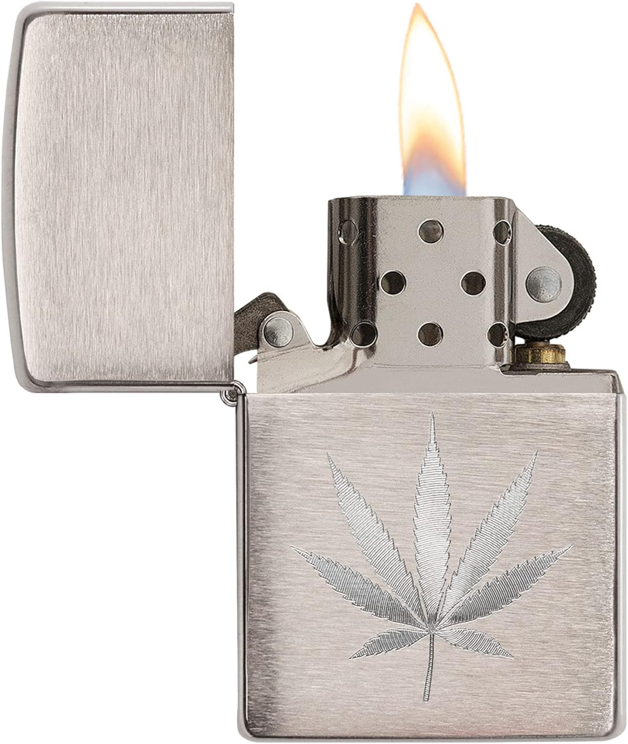 Zippo Brushed Chrome Marijuana Leaf Pocket Lighter